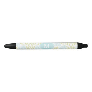 Monogrammed Green en Mint Floral Damask Zwarte Inkt Pen