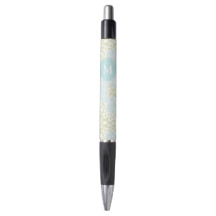 Monogrammed Green en Mint Floral Pattern Pen