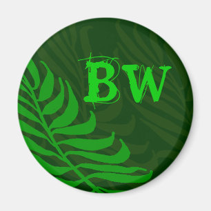 Monogrammed Green Fern Leaves Magneet