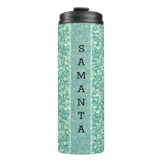Monogrammed Green Glitter Pattern Thermosbeker (Voorkant)