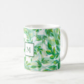 Monogrammed Green Leaves Koffiemok (Voorkant rechts)