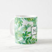 Monogrammed Green Leaves Koffiemok (Voorkant links)