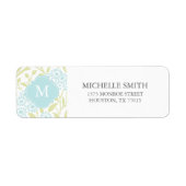 Monogrammed Green Mint Floral Damask Pattern Etiket (Voorkant)