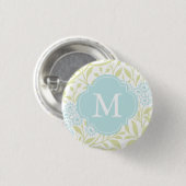 Monogrammed Green Mint Floral Damask Pattern Ronde Button 3,2 Cm (Voorkant /achterkant)