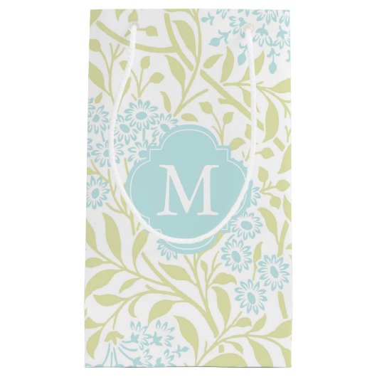 Monogrammed Green Mint Floral Pattern Klein Cadeauzakje (Voorkant)