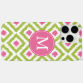 Monogrammed Green Pink Diamond Ikat Pattern Case-Mate iPhone Case (Achterkant (horizontaal))