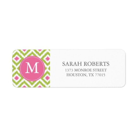 Monogrammed Green Pink Diamonds Ikat Pattern Etiket (Voorkant)