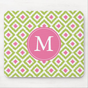 Monogrammed Green Pink Diamonds Ikat Pattern Muismat
