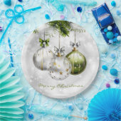 Monogrammed Green Silver Gold-kerstversieringen Papieren Bordje (Feest)