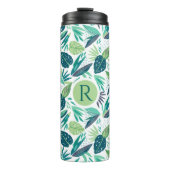 Monogrammed Green Tropical Leafs Pattern Thermosbeker (Voorkant)