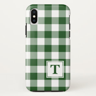 Monogrammed Green White Buffalo Check Pattern iPhone XS Hoesje