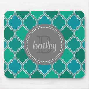 Monogrammed Grey Blauwgroen Modern Lattice Pattern Muismat