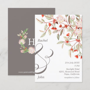 Monogrammed Grijs & Blush Australische Bloemen Bru Kaart