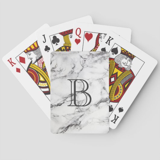 Monogrammed Grijs & Wit Marmeren Textuur Speelkaarten (Achterkant)