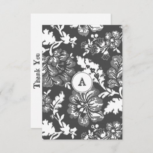Monogrammed Grijze Floral | Dank u wel Bedankkaart (Voorkant / Achterkant)