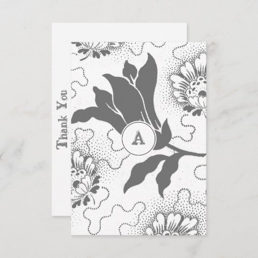 Monogrammed Grijze Floral | Dank u wel Bedankkaart (Voorkant / Achterkant)