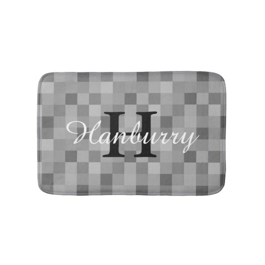 Monogrammed grijze mozaïektegelpatroon badmat (Voorkant)