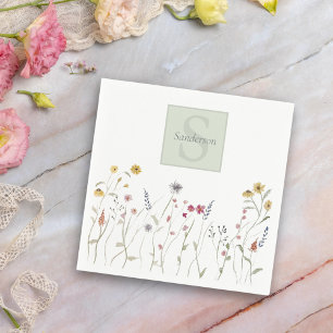 Monogrammed grillige Waterverf Wildflower Shower Servet