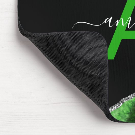 Monogrammed groene agaat met zilveren glitter acce muismat (Hoek)