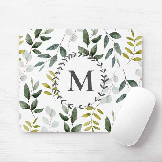 Monogrammed groene eucalyptus tropische bladeren muismat (Met muis)
