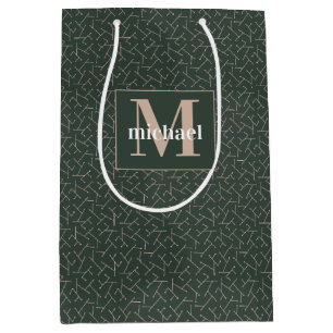 Monogrammed Groene Tan Geometrische Print Vaderdag Medium Cadeauzakje