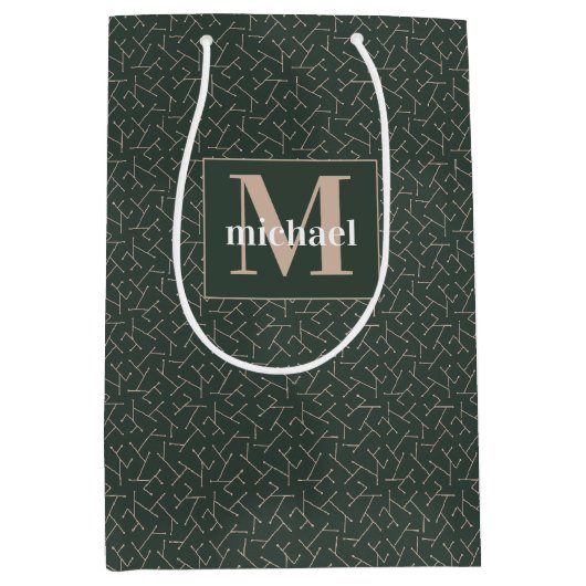 Monogrammed Groene Tan Geometrische Print Vaderdag Medium Cadeauzakje (Voorkant)