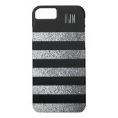 Monogrammed grunge SILVER Stripes Zwart Achtergron Case-Mate iPhone Case (Achterkant)