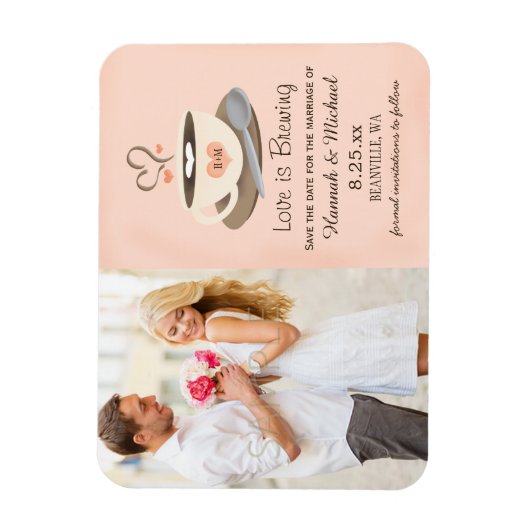 Monogrammed Heart Blush Coffee Cup Save the Date Magneet (Verticaal)