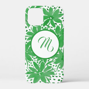 Monogrammed hedendaagse groene Floral iPhone 12 Mini Hoesje