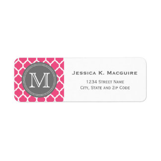 Monogrammed helderroze & grijze raket etiket