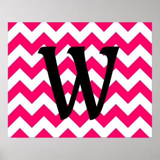 Monogrammed Helderroze Zigzag Poster (Voorkant)