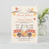 Monogrammed Herfst Leaf Mason Jar Wedding Kaart (Staand voorkant)