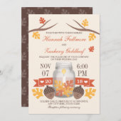 Monogrammed Herfst Leaf Mason Jar Wedding Kaart (Voorkant / Achterkant)