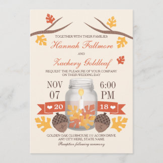 Monogrammed Herfst Leaf Mason Jar Wedding Kaart