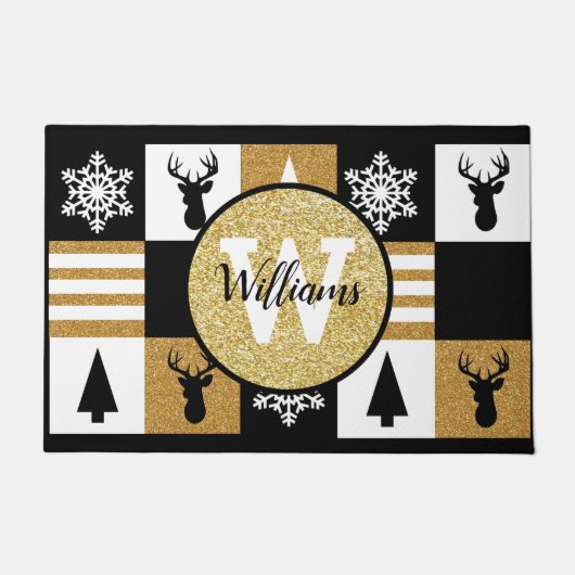 Monogrammed Holiday Glitter Deurmat (Voorkant)