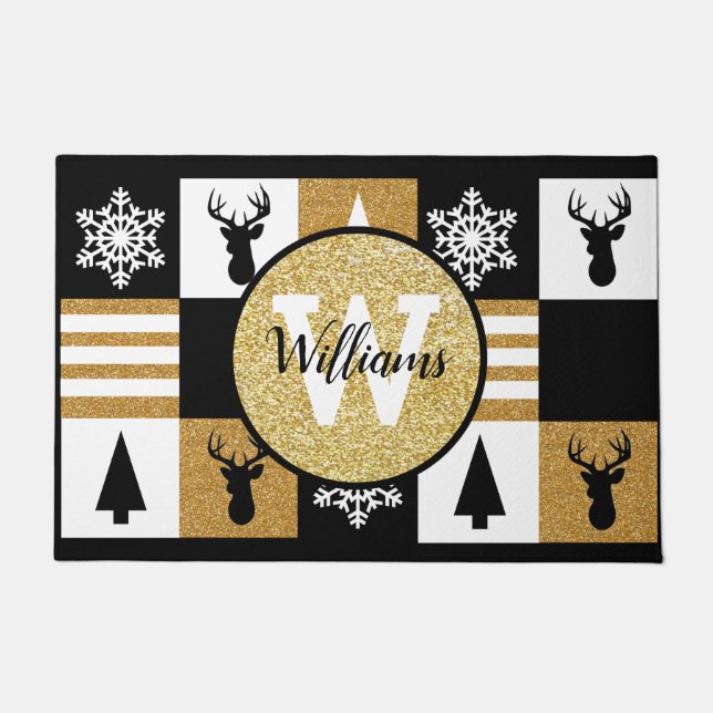 Monogrammed Holiday Glitter Deurmat (Voorkant)