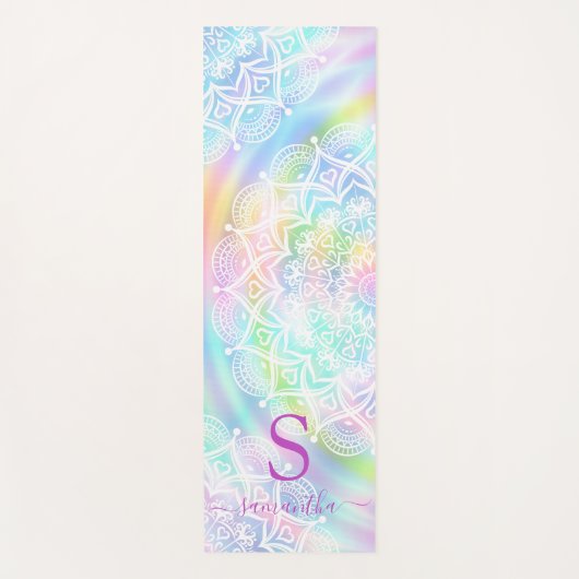 Monogrammed Holographic Iridescent Unicorn Rainbow Yogamat (Voorkant)