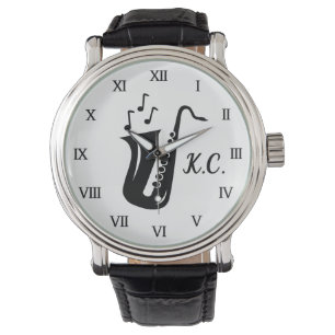 Monogrammed horlogekgift voor saxofonspeler horloge