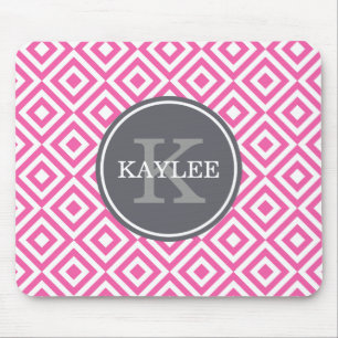 Monogrammed Hot Pink Geometric Diamond Pattern Muismat