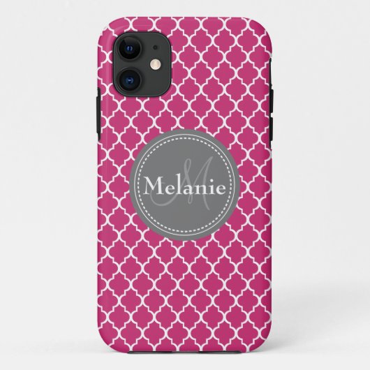 Monogrammed Hot Pink Moroccan Lattice Pattern Case-Mate iPhone Case (Achterkant)