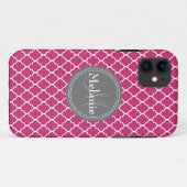 Monogrammed Hot Pink Moroccan Lattice Pattern Case-Mate iPhone Case (Achterkant (horizontaal))