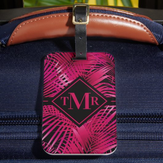 Monogrammed Hot Pink Palm Bagagelabel (Voorkant Insitu 2)