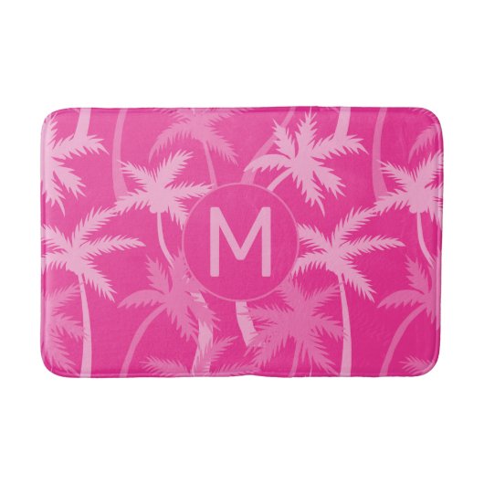 Monogrammed Hot Pink Palm Trees Trendy Badmat (Voorkant)