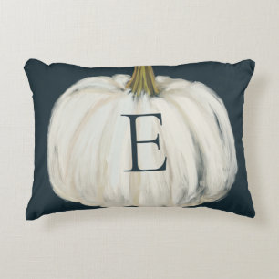 Monogrammed Indigo en White Herfst Pumpkin Accent Kussen