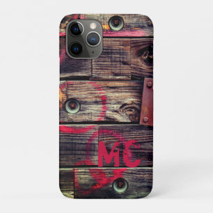 Monogrammed Industrial Rustic Wood Pattern iPhone 11 Pro Hoesje