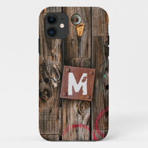 Monogrammed Industrial Rustic Wood Pattern iPhone 11 Hoesje