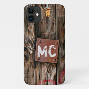 Monogrammed Industrial Rustic Wood Pattern iPhone 11 Hoesje