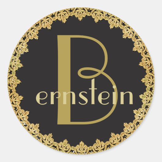 Monogrammed Initiaal Black en Gold Letter Sticker (Voorkant)