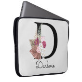 Monogrammed Initiaal D Moderne Roze Boho Bloemen Laptop Sleeve (Voorkant Rechts)