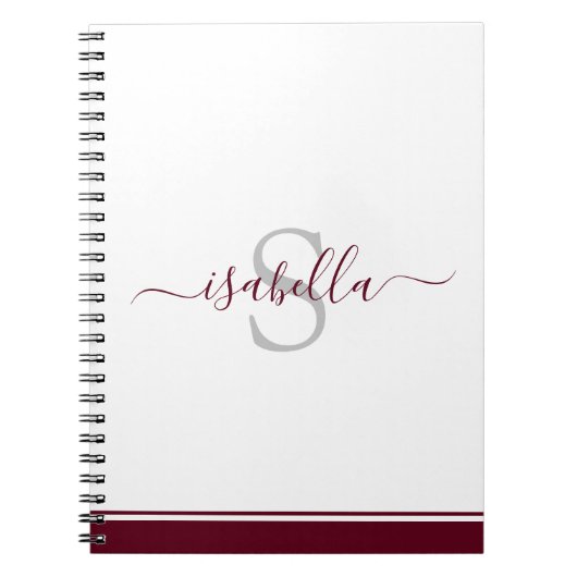 Monogrammed Initiaal Elegant Script Burgundy Notitieboek (Voorkant)